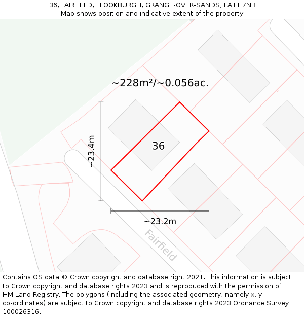 36, FAIRFIELD, FLOOKBURGH, GRANGE-OVER-SANDS, LA11 7NB: Plot and title map