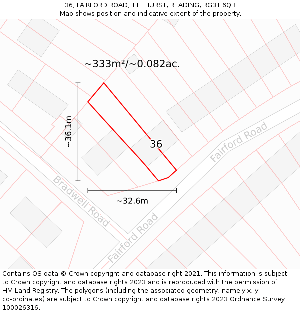 36, FAIRFORD ROAD, TILEHURST, READING, RG31 6QB: Plot and title map