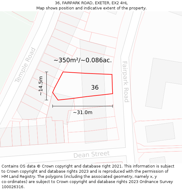 36, FAIRPARK ROAD, EXETER, EX2 4HL: Plot and title map