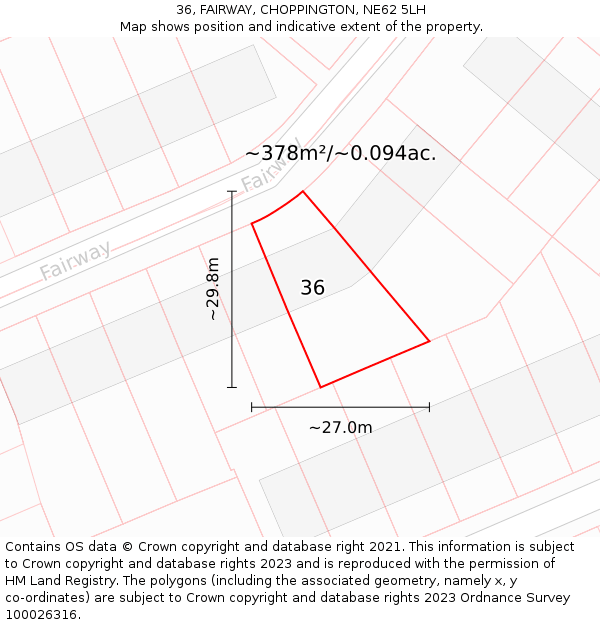 36, FAIRWAY, CHOPPINGTON, NE62 5LH: Plot and title map