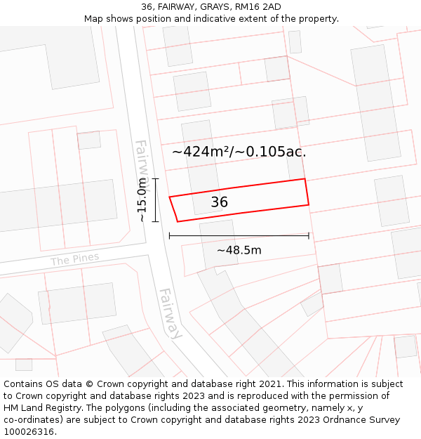 36, FAIRWAY, GRAYS, RM16 2AD: Plot and title map
