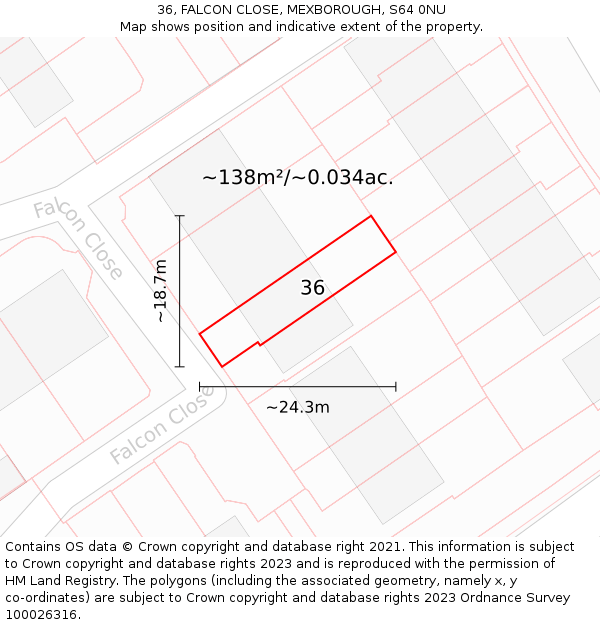 36, FALCON CLOSE, MEXBOROUGH, S64 0NU: Plot and title map