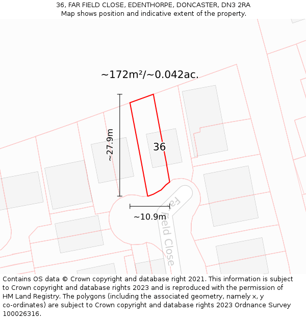 36, FAR FIELD CLOSE, EDENTHORPE, DONCASTER, DN3 2RA: Plot and title map