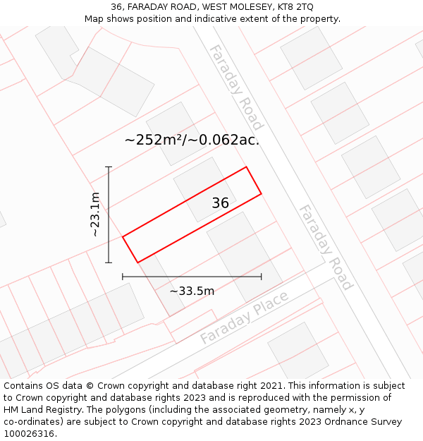 36, FARADAY ROAD, WEST MOLESEY, KT8 2TQ: Plot and title map