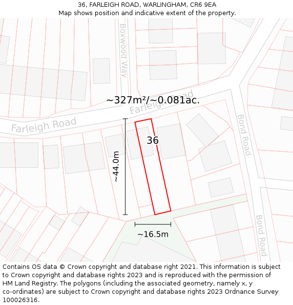 36, FARLEIGH ROAD, WARLINGHAM, CR6 9EA: Plot and title map