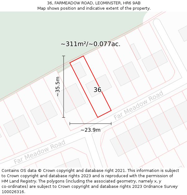 36, FARMEADOW ROAD, LEOMINSTER, HR6 9AB: Plot and title map