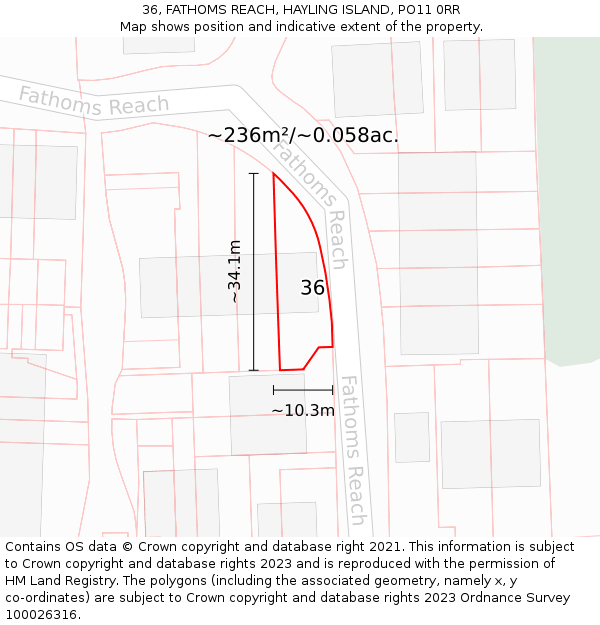 36, FATHOMS REACH, HAYLING ISLAND, PO11 0RR: Plot and title map