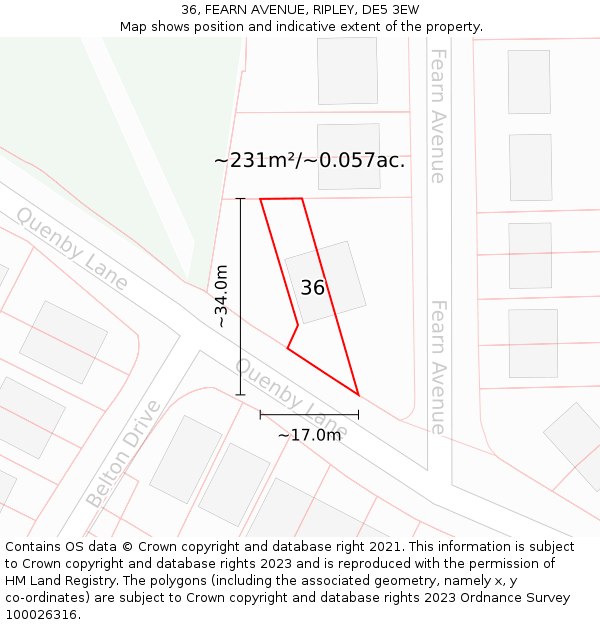 36, FEARN AVENUE, RIPLEY, DE5 3EW: Plot and title map