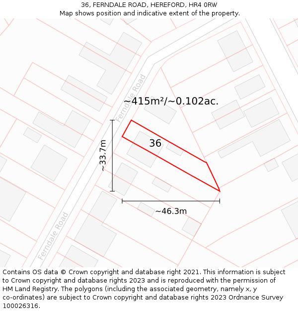 36, FERNDALE ROAD, HEREFORD, HR4 0RW: Plot and title map