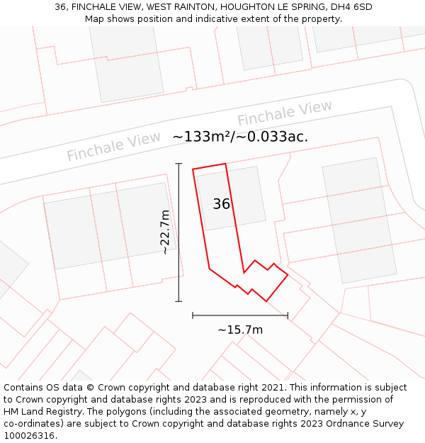 36, FINCHALE VIEW, WEST RAINTON, HOUGHTON LE SPRING, DH4 6SD: Plot and title map