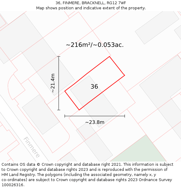 36, FINMERE, BRACKNELL, RG12 7WF: Plot and title map