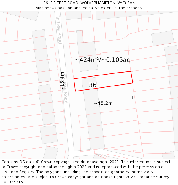 36, FIR TREE ROAD, WOLVERHAMPTON, WV3 8AN: Plot and title map