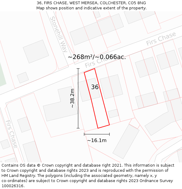 36, FIRS CHASE, WEST MERSEA, COLCHESTER, CO5 8NG: Plot and title map