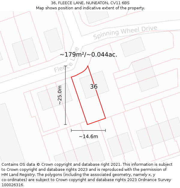 36, FLEECE LANE, NUNEATON, CV11 6BS: Plot and title map