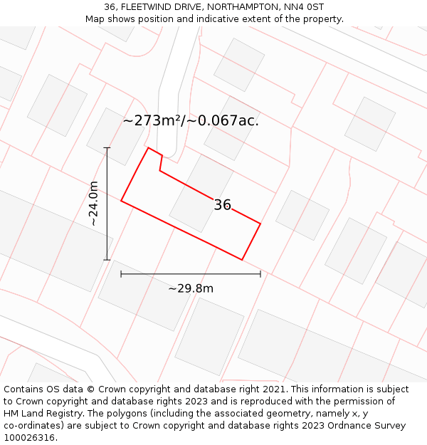 36, FLEETWIND DRIVE, NORTHAMPTON, NN4 0ST: Plot and title map