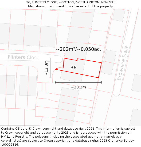 36, FLINTERS CLOSE, WOOTTON, NORTHAMPTON, NN4 6BH: Plot and title map