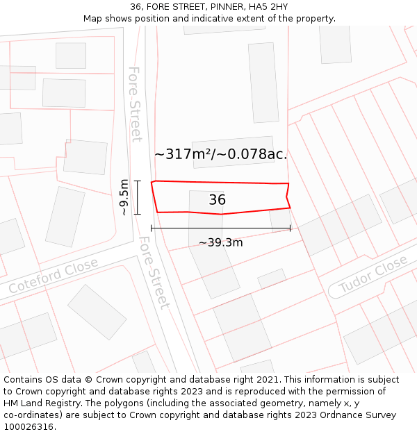 36, FORE STREET, PINNER, HA5 2HY: Plot and title map