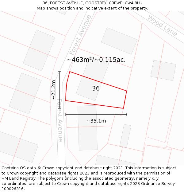 36, FOREST AVENUE, GOOSTREY, CREWE, CW4 8LU: Plot and title map