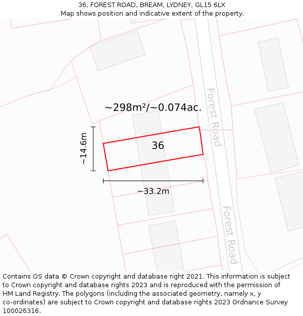 36, FOREST ROAD, BREAM, LYDNEY, GL15 6LX: Plot and title map