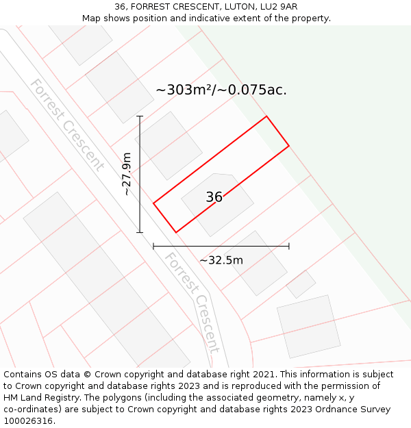 36, FORREST CRESCENT, LUTON, LU2 9AR: Plot and title map