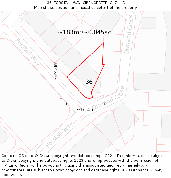 36, FORSTALL WAY, CIRENCESTER, GL7 1LS: Plot and title map