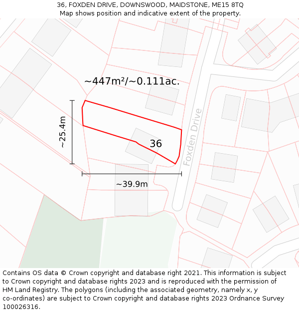 36, FOXDEN DRIVE, DOWNSWOOD, MAIDSTONE, ME15 8TQ: Plot and title map