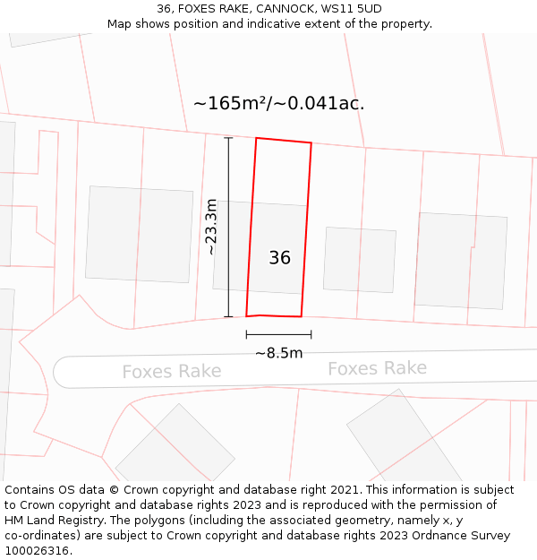 36, FOXES RAKE, CANNOCK, WS11 5UD: Plot and title map
