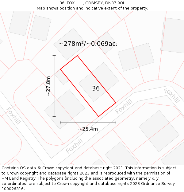 36, FOXHILL, GRIMSBY, DN37 9QL: Plot and title map
