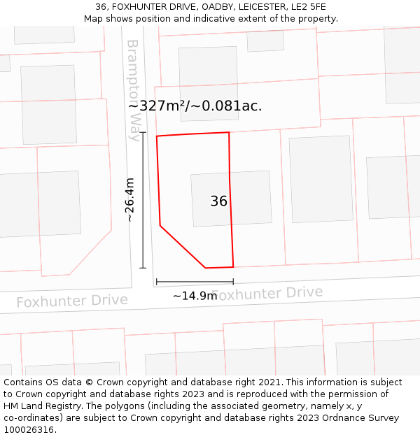 36, FOXHUNTER DRIVE, OADBY, LEICESTER, LE2 5FE: Plot and title map