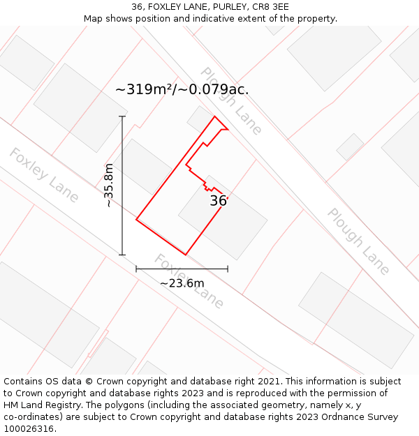 36, FOXLEY LANE, PURLEY, CR8 3EE: Plot and title map
