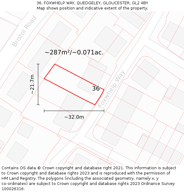 36, FOXWHELP WAY, QUEDGELEY, GLOUCESTER, GL2 4BY: Plot and title map