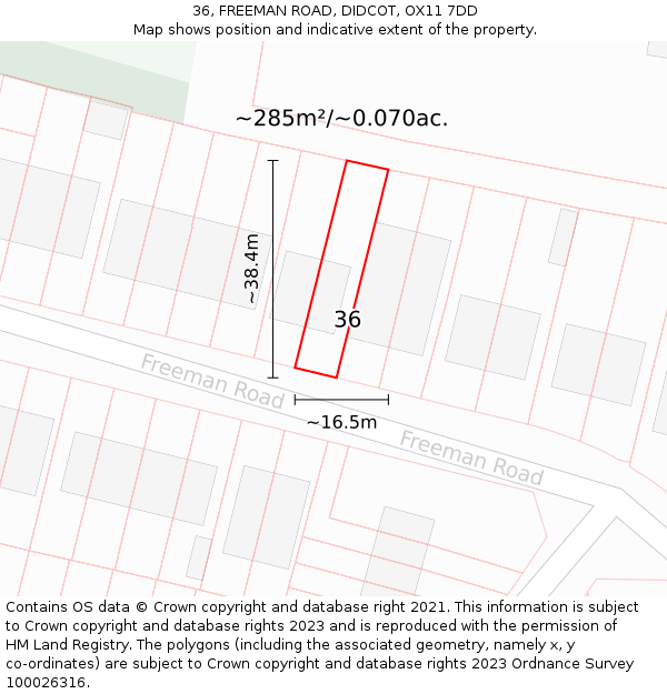 36, FREEMAN ROAD, DIDCOT, OX11 7DD: Plot and title map