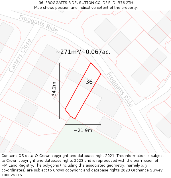 36, FROGGATTS RIDE, SUTTON COLDFIELD, B76 2TH: Plot and title map