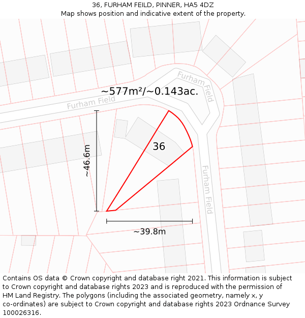 36, FURHAM FEILD, PINNER, HA5 4DZ: Plot and title map