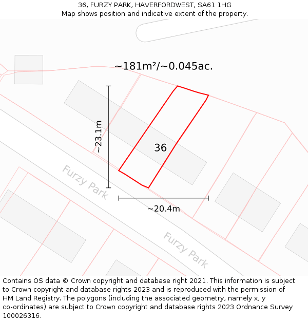 36, FURZY PARK, HAVERFORDWEST, SA61 1HG: Plot and title map