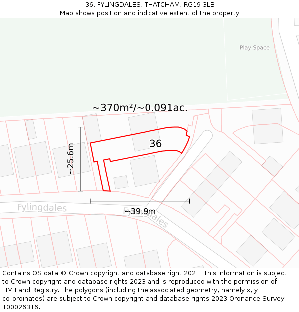 36, FYLINGDALES, THATCHAM, RG19 3LB: Plot and title map