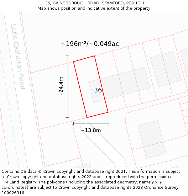 36, GAINSBOROUGH ROAD, STAMFORD, PE9 1DH: Plot and title map
