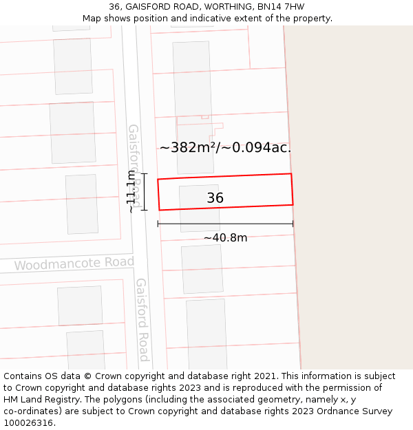 36, GAISFORD ROAD, WORTHING, BN14 7HW: Plot and title map