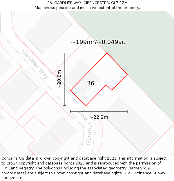 36, GARDNER WAY, CIRENCESTER, GL7 1ZA: Plot and title map