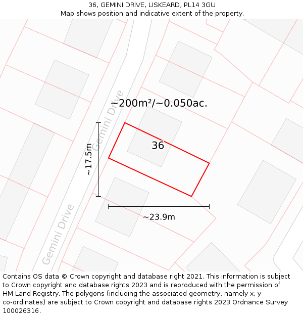 36, GEMINI DRIVE, LISKEARD, PL14 3GU: Plot and title map