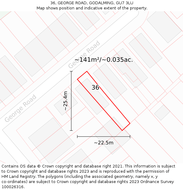 36, GEORGE ROAD, GODALMING, GU7 3LU: Plot and title map