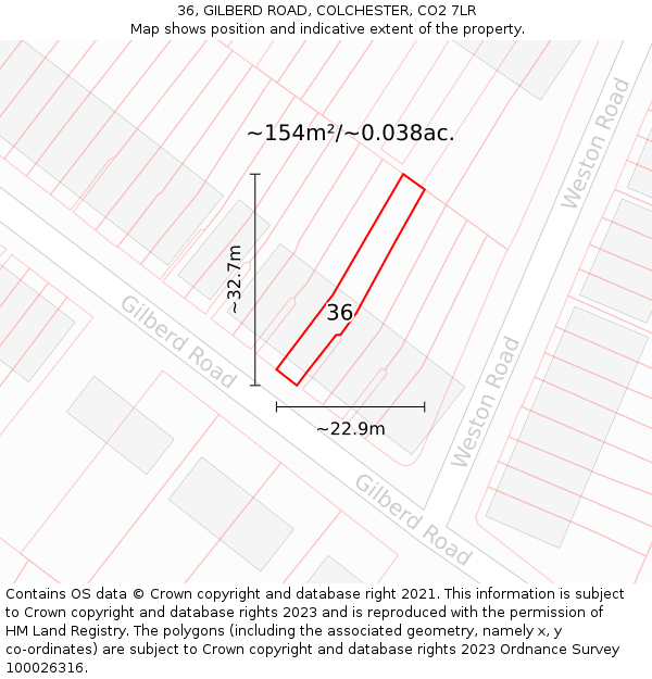 36, GILBERD ROAD, COLCHESTER, CO2 7LR: Plot and title map