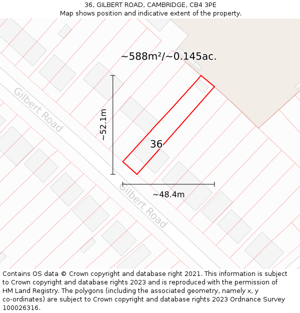 36, GILBERT ROAD, CAMBRIDGE, CB4 3PE: Plot and title map