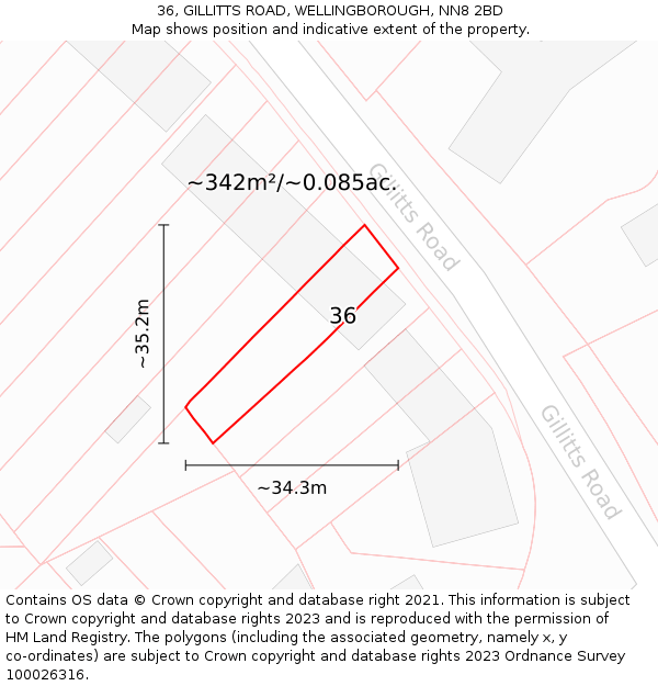 36, GILLITTS ROAD, WELLINGBOROUGH, NN8 2BD: Plot and title map