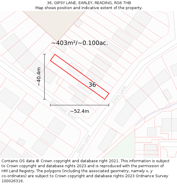 36, GIPSY LANE, EARLEY, READING, RG6 7HB: Plot and title map