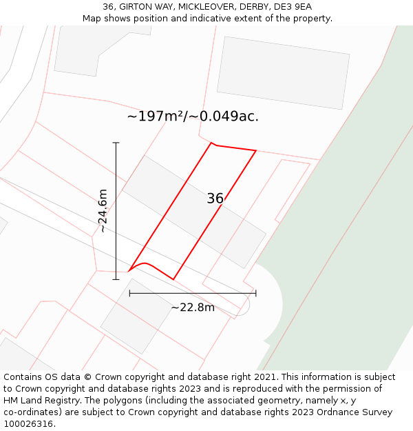 36, GIRTON WAY, MICKLEOVER, DERBY, DE3 9EA: Plot and title map