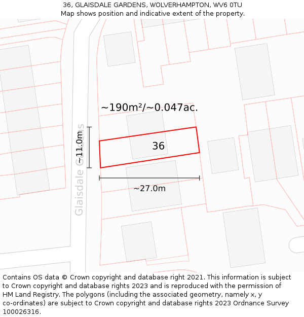 36, GLAISDALE GARDENS, WOLVERHAMPTON, WV6 0TU: Plot and title map