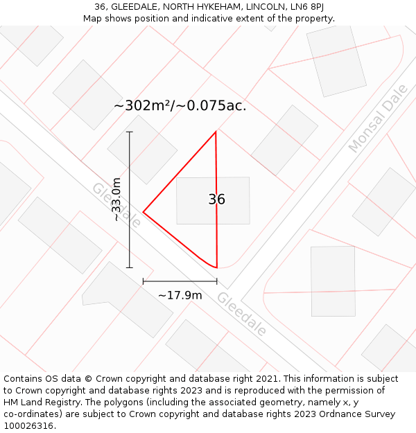 36, GLEEDALE, NORTH HYKEHAM, LINCOLN, LN6 8PJ: Plot and title map