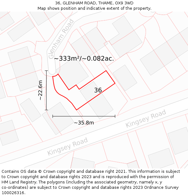 36, GLENHAM ROAD, THAME, OX9 3WD: Plot and title map