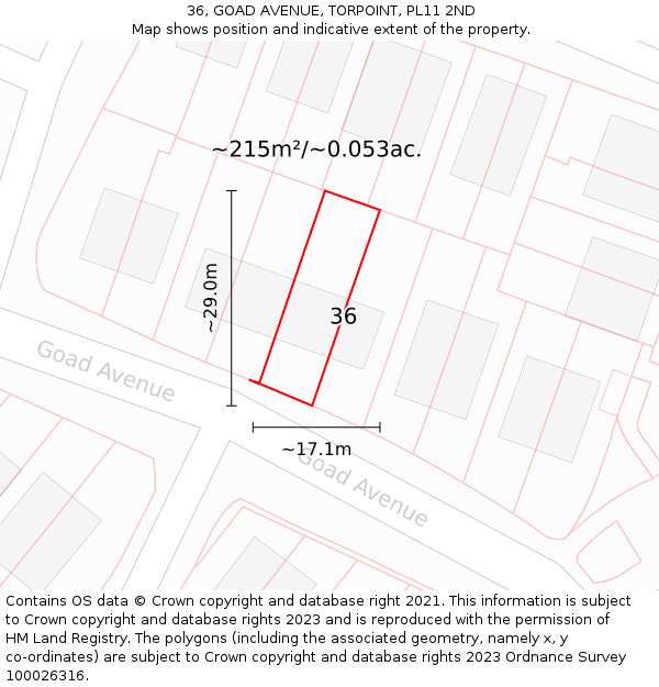 36, GOAD AVENUE, TORPOINT, PL11 2ND: Plot and title map